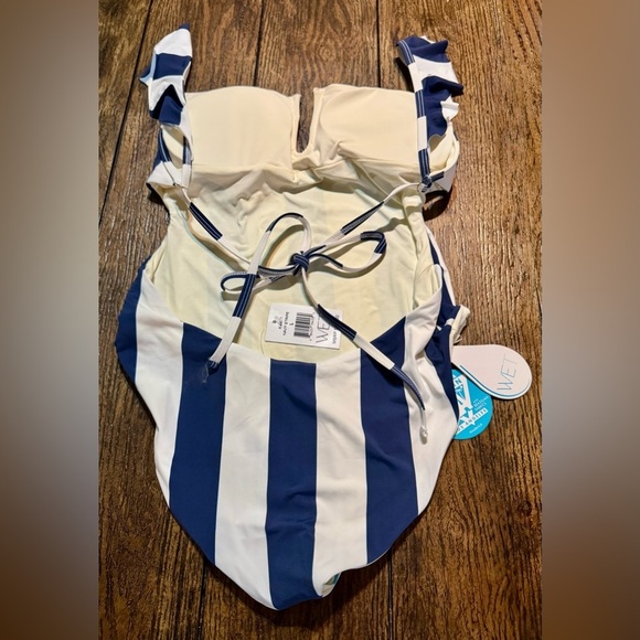 WET Designer Swimwear One Piece Navy Stripe Swimsuit Size Large NWT - Picture 4 of 9